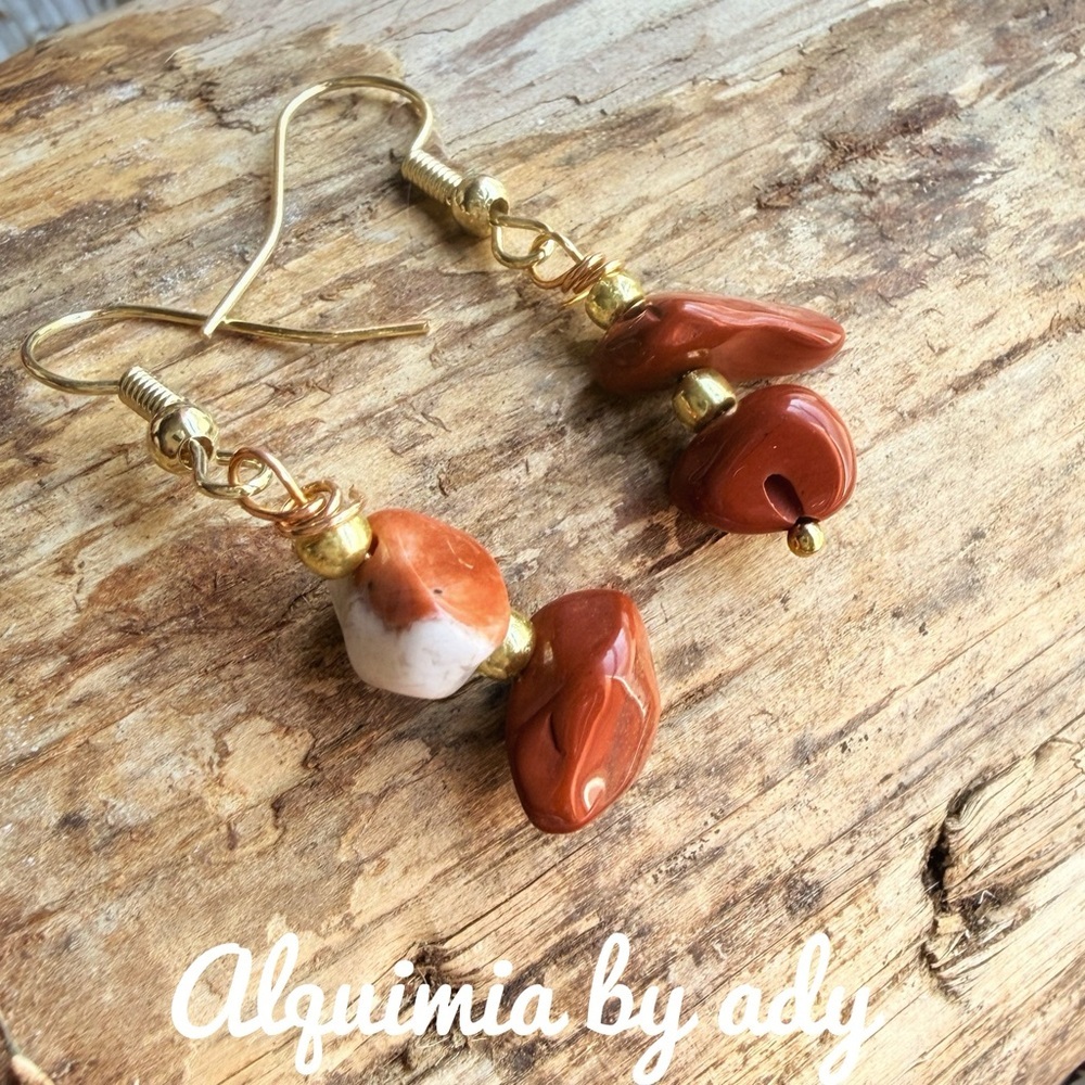 Simple and carefree Earthy red jasper Gold Earrings